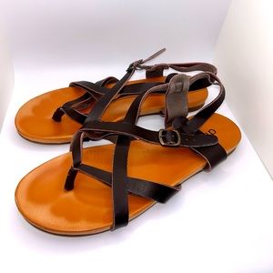 diba leather brown strapped sandals with metal adjustable straps